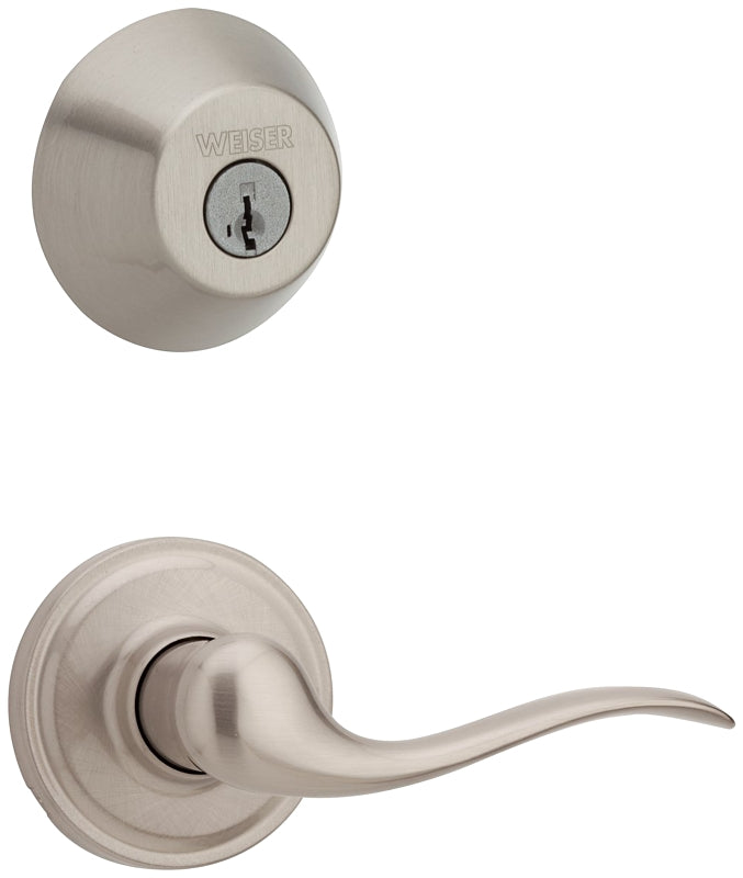 Weiser Toluca x Deadbolt Series 9GSL74810-001 Combo Lever Deadbolt, Combo Packs Lock, Traditional Design, Satin Nickel