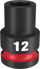 Milwaukee SHOCKWAVE Impact Duty Series 49-66-6244 Shallow Impact Socket, 12 mm Socket, 1/2 in Drive, Square Drive