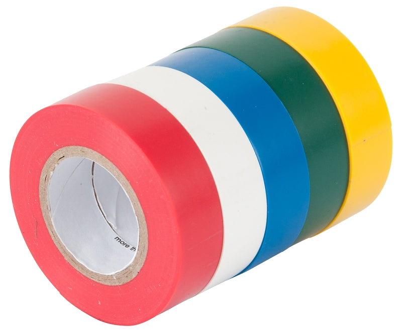 GB GTPC-550 Electrical Tape, 20 ft L, 1/2 in W, PVC Backing, Blue/Green/Red/White/Yellow