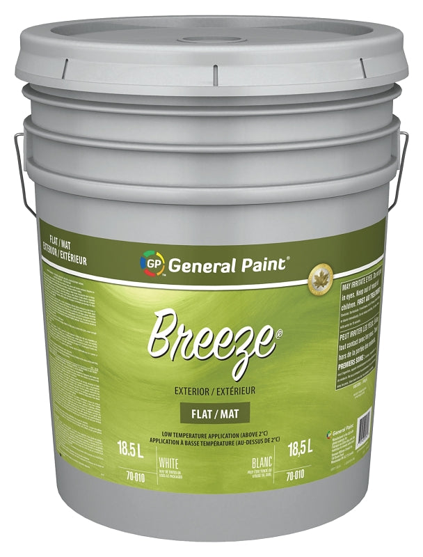 General Paint Breeze 70-010-20 Exterior Paint, Flat, White, 5 gal Pail