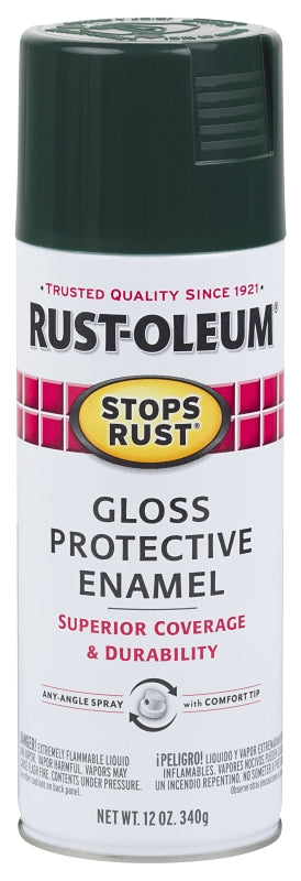 Stops Rust 7733830 Rust Preventative Spray Paint, Gloss, Dark Hunter Green, 12 oz, Can