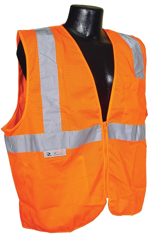 Radwear SV2ZOM-XL Economical Safety Vest, XL, Unisex, Fits to Chest Size: 28 in, Polyester, Orange/Silver, Zipper