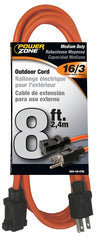 PowerZone OR501608 Extension Cord, 16 AWG Cable, 5-15P Grounded Plug, 5-15R Grounded Receptacle, 8 ft L, 125 V