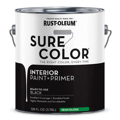 Rust-Oleum Sure Color 380228 Interior Wall Paint, Semi-Gloss, Black, 1 gal, Can, 400 sq-ft Coverage Area