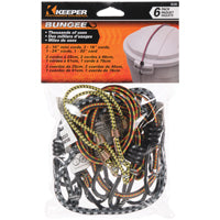 Keeper 06306 Bungee Cord, Steel End, Rubber, Hook End, 6/PK