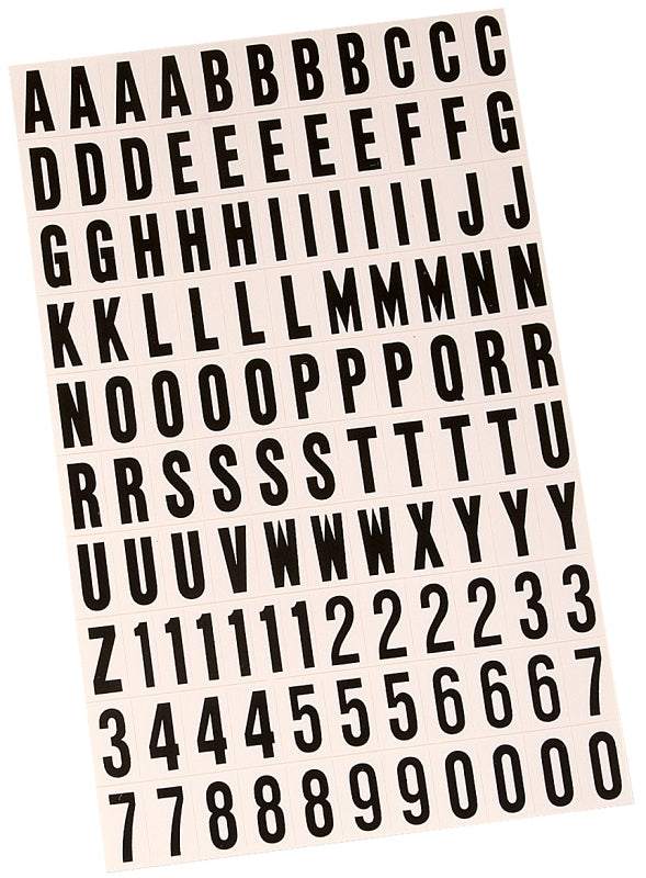 Hy-Ko MM-6 Packaged Number and Letter Set, 3/4 in H Character, Black Character, White Background, Vinyl