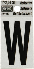 Hy-Ko RV-15/W Reflective Letter, Character: W, 1 in H Character, Black Character, Silver Background, Vinyl