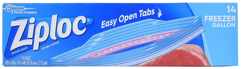 Ziploc 00389 Series Freezer Bag, Zipper Closure, 10-9/6 in W, 10-3/4 in L, 1 gal Capacity