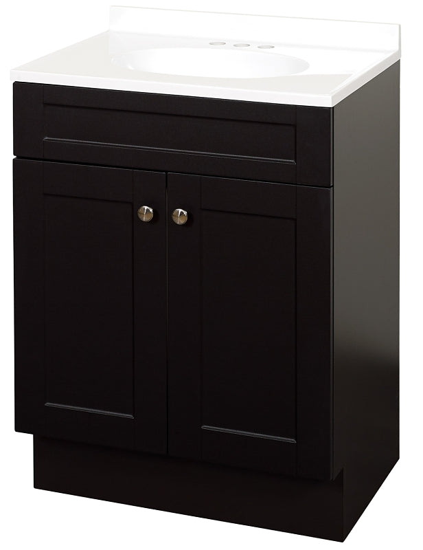 Zenna Home SBC24CH 2-Door Shaker Vanity with Top, Wood, Espresso, Cultured Marble Sink, White Sink