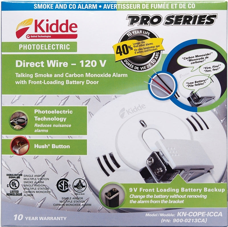 Kidde 900-0213 Talking Smoke Alarm, 10 ft, LED Display, 85 dB, Alarm: Audio, Electrochemical, Photoelectric Sensor