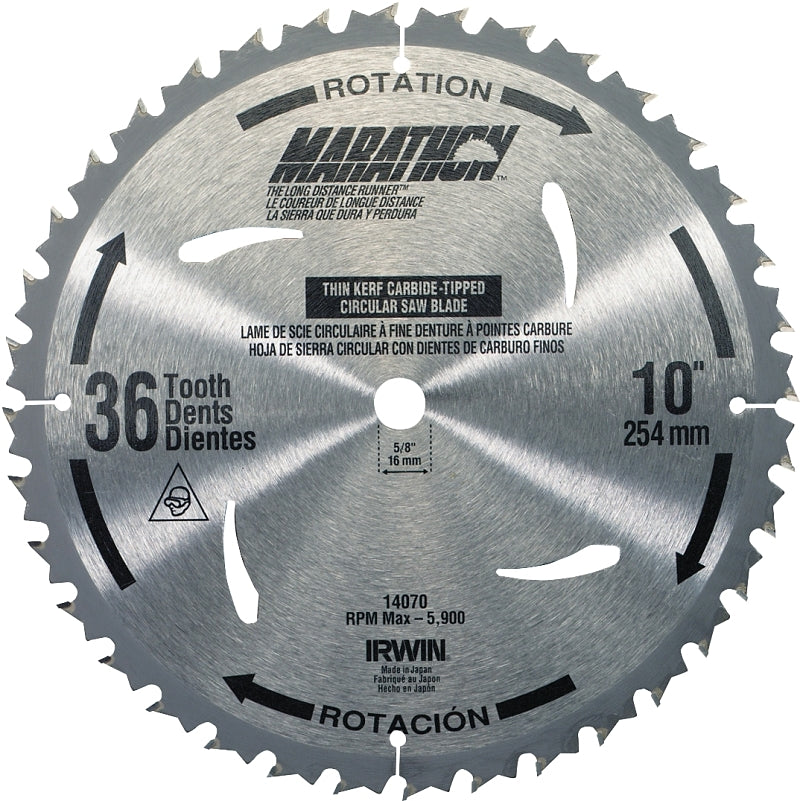 Irwin Marathon 24070 Table Saw Blade, 10 in Dia, 5/8 in Arbor, 40-Teeth, Carbide Cutting Edge