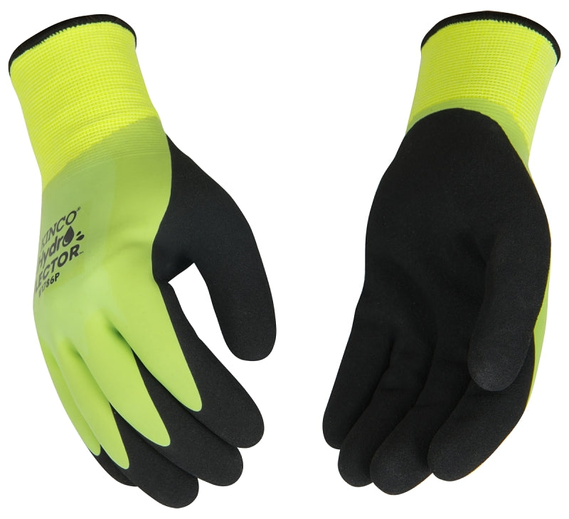 Hydroflector 1786P-XL Protective Gloves, Men's, XL, Knit Wrist Cuff, Latex Coating, Acrylic Glove, Black/Green