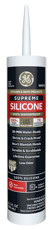 GE Supreme M90007 Silicone Caulk, White, -60 to 400 deg F, 10.1 oz Tube