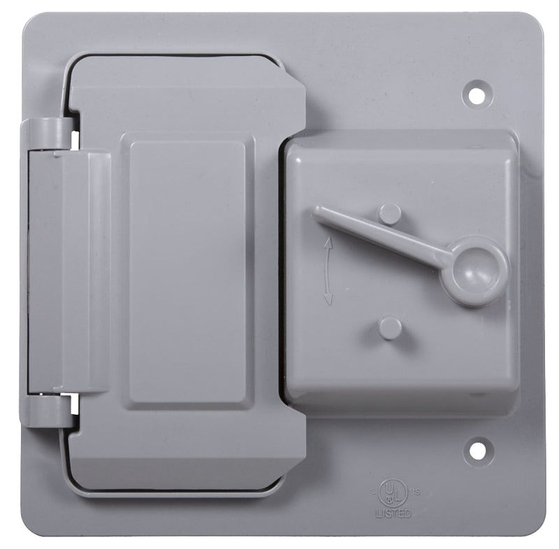 Bell PTC521GY Weatherproof Toggle Cover, 4-3/4 in L, 2 in W, 2-Gang, Polycarbonate, Gray
