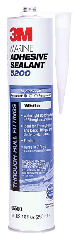 3M 5200 Marine Adhesive Sealant, White, 5 days Curing, 40 to 100 deg F, 10 oz Cartridge