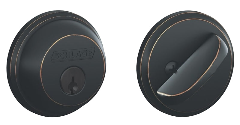 Schlage B60716 Deadbolt, Aged Bronze, Metal, C Keyway, Re-Key Technology: Traditional, Residential, Grade 1 Grade, Yes