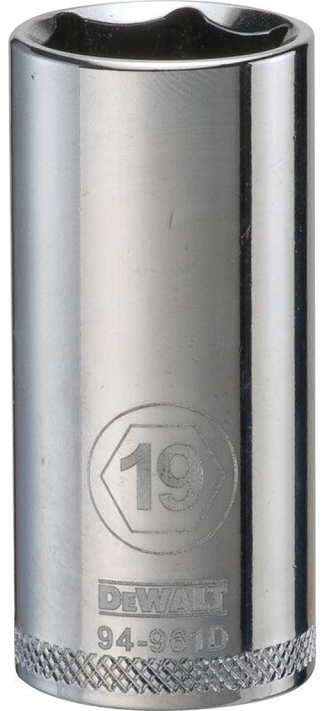 DeWALT DWMT94961OSP Drive Socket, 19 mm Socket, 3/8 in Drive, 6-Point, Vanadium Steel, Polished Chrome