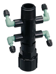 Orbit 67060 Manifold, 1/2 x 1/4 in Connection, Thread x Barb, 4 -Port, 1/4 in Tubing, Plastic, Black