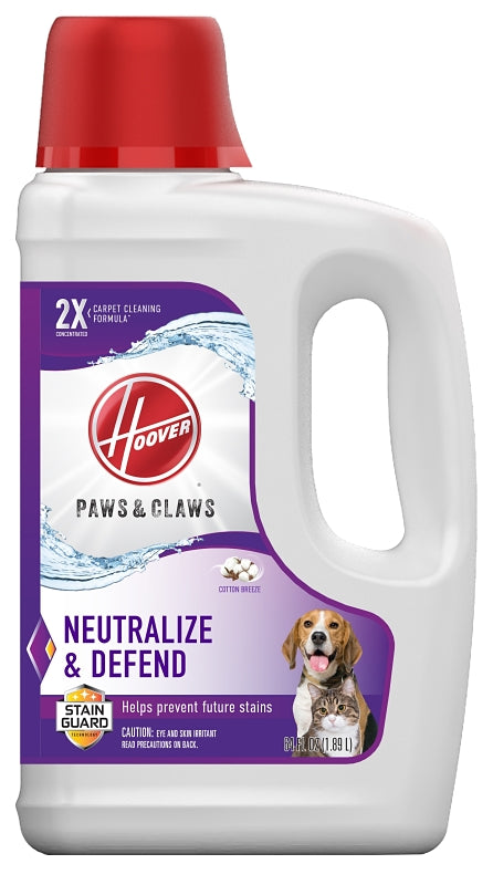 Hoover Paws & Claws AH30925 Carpet Cleaning Formula, 64 oz, Liquid, Cotton Breeze, Light Yellow/Straw