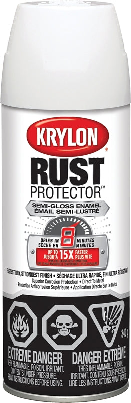 Krylon Rust Protector K06902000 Rust Preventative Spray Paint, Semi-Gloss, White, 12 oz, Can