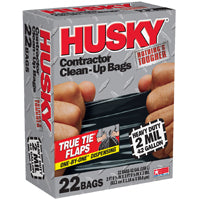 Husky HKR42WC022B Contractor Clean-Up Bag, 42 gal, Poly, Black