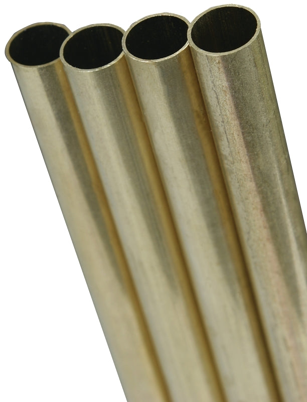 K & S 1144 Decorative Metal Tube, Round, 36 in L, 3/32 in Dia, 0.014 in Wall, Brass