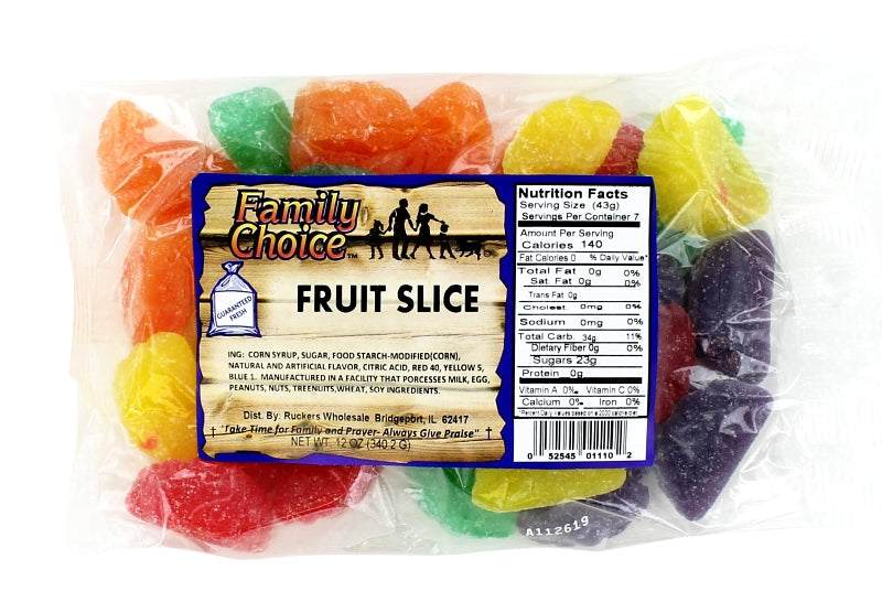 Family Choice 1110 Candy Slice, Assorted Fruits Flavor, 14 oz