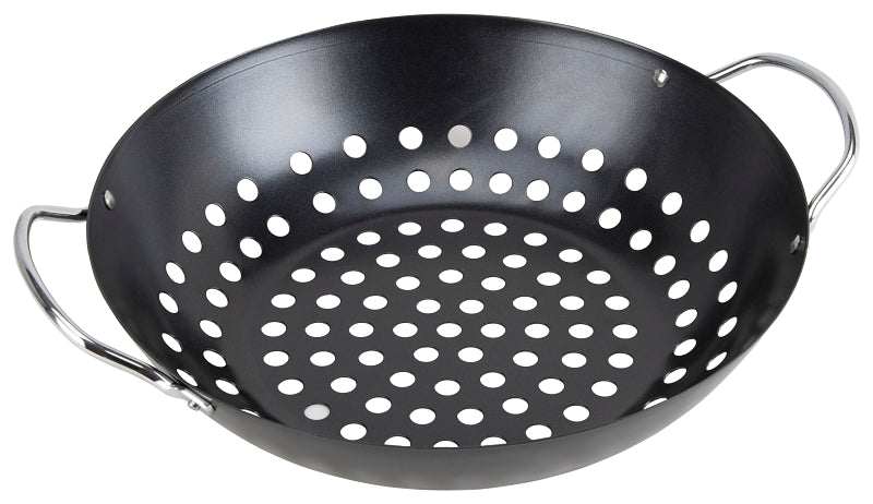 Omaha Non-Stick Grill Basket, 13-1/2 in L, Steel, Black, Build-in Handle