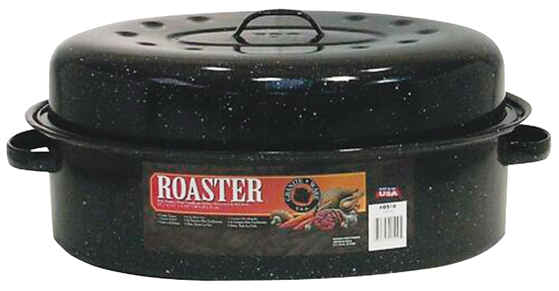 Granite Ware F0510-4 Roaster, 20 lb Capacity, Porcelain/Steel, Black, Dark Enamel, 19 in L, 13-1/2 in W, 8-1/2 in H