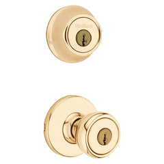 Kwikset 695T 3CP6ALRCSK6 Deadbolt Security Set, Knob Handle, Tylo Design, Polished Brass, 3 Grade
