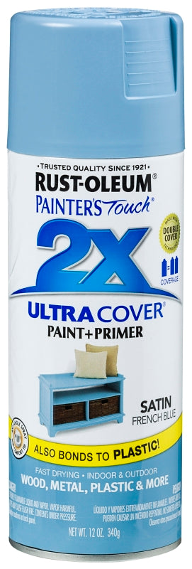 2X Ultra Cover 334088 Spray Paint, Satin, French Blue, 12 oz, Can