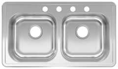 KINDRED RDLA3319-6-4CBN Kitchen Sink, 32-15/16 in OAW, 6 in OAD, 18-15/16 in OAH, Stainless Steel, 2-Bowl
