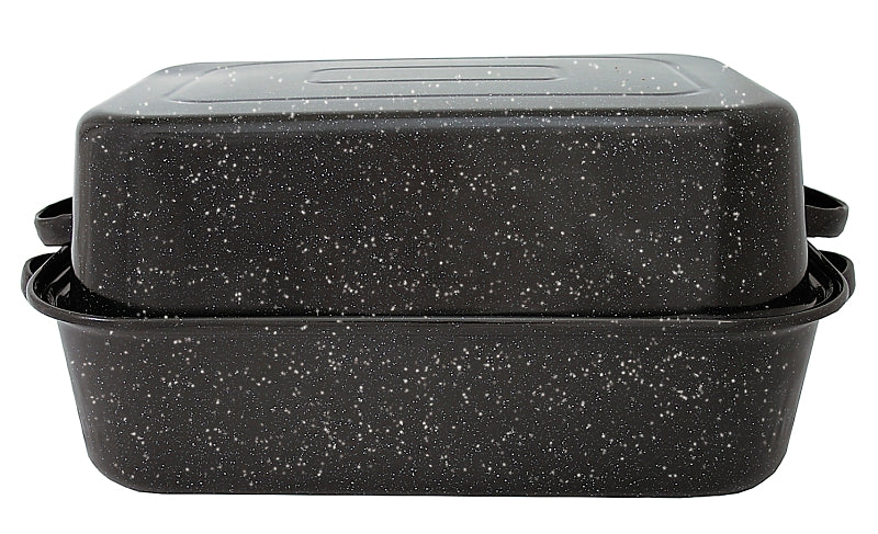 Granite Ware F0511-3 Roaster, 25 lb Capacity, Porcelain/Steel, Black, Dark Enamel, 21-1/4 in L, 14 in W, 8-1/2 in H