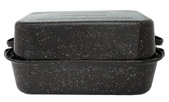 Granite Ware F0511-3 Roaster, 25 lb Capacity, Porcelain/Steel, Black, Dark Enamel, 21-1/4 in L, 14 in W, 8-1/2 in H