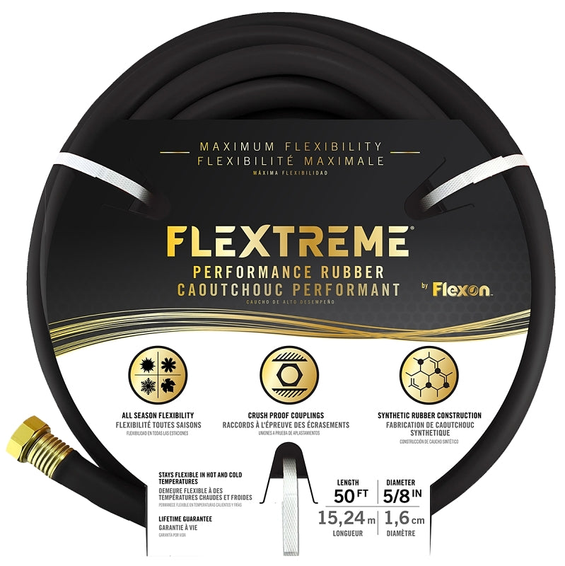 Flexon PH5850 Garden Hose, 5/8 in, 50 ft L, Rubber, Black