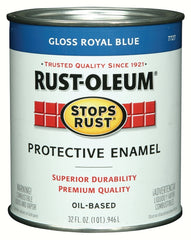 Rust-Oleum Stops Rust 7727502 Enamel Paint, Oil, Gloss, Royal Blue, 1 qt, Can, 50 to 90 sq-ft/qt Coverage Area