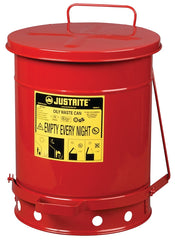 Justrite 09300 Oily Waste Can, 10 gal Can, Steel, Red, Foot-Operated Self-Closing, 13.938 in Dia, 18-1/4 in H