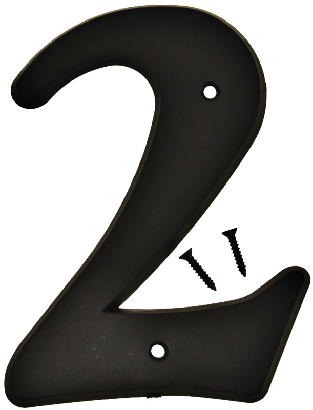 Hy-Ko 30200 Series 30202 House Number, Character: 2, 6 in H Character, Black Character, Plastic
