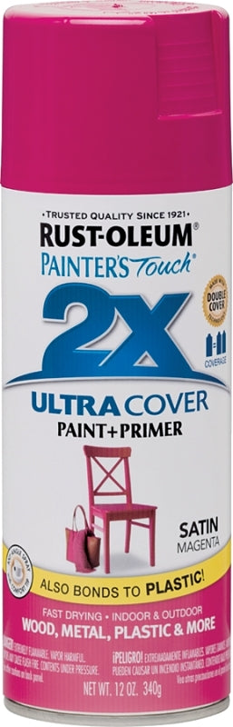 2X Ultra Cover 334087 Spray Paint, Satin, Magenta, 12 oz, Can
