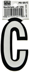Hy-Ko PS-20/C Reflective Letter, Character: C, 3-1/4 in H Character, Black/White Character, Vinyl