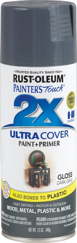 2X Ultra Cover 249115 Spray Paint, Gloss, Dark Gray, 12 oz, Can