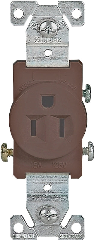 Eaton Wiring Devices 817B-BOX Single Receptacle, 2 -Pole, 125 V, 15 A, Side Wiring, NEMA: NEMA 5-15R, Brown