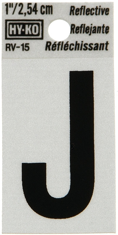 Hy-Ko RV-15/J Reflective Letter, Character: J, 1 in H Character, Black Character, Silver Background, Vinyl