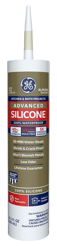 GE Silicone II GE5060 Caulk, Almond, -60 to 400 deg F, 10.1 oz Cartridge