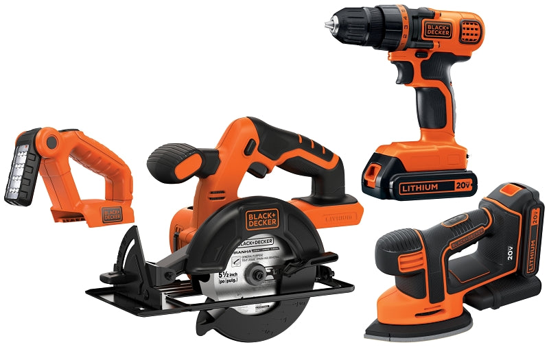 Black+Decker BD4KITCDCMSL Combination Kit, Battery Included, 20 V, 4-Tool, Lithium-Ion Battery