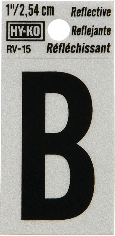 Hy-Ko RV-15/B Reflective Letter, Character: B, 1 in H Character, Black Character, Silver Background, Vinyl