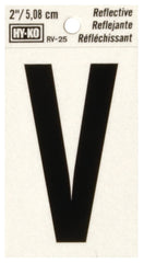 Hy-Ko RV-25/V Reflective Letter, Character: V, 2 in H Character, Black Character, Silver Background, Vinyl
