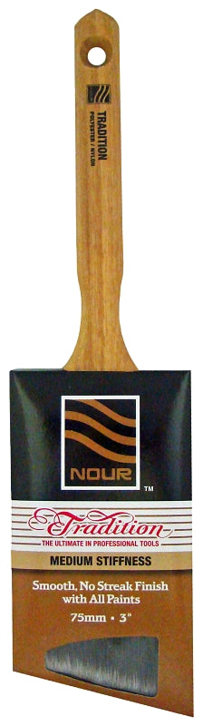 NOUR Tradition 1881-75NT Angular Straight Paint Brush, 3 in W, Nylon/Polyester Bristle, Sash Handle