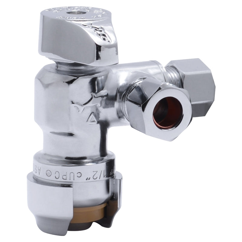 SharkBite 25558LF Dual-Outlet Angle Stop Valve, 1/2 x 3/8 x 3/8 in Connection, Compression x Compression, Brass Body