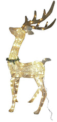 Santas Forest 62828 Glistening LED Buck, 4 ft L, 1.5 ft W, Mesh Fabric/Metal Frame, Gold Shimmer, Mini Bulb
